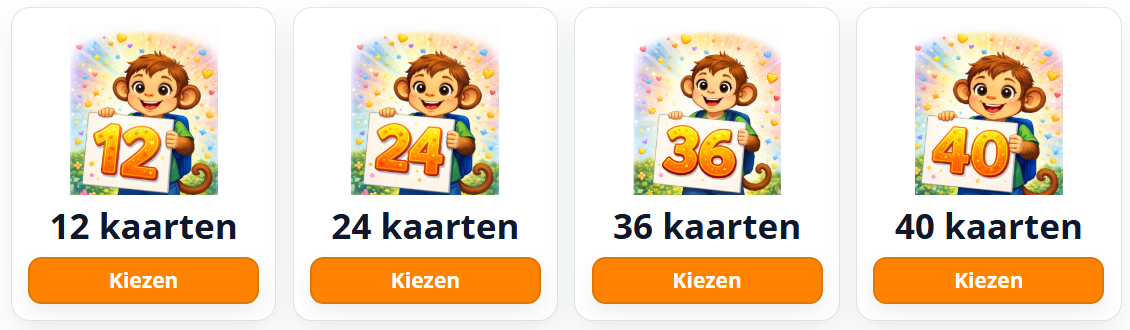 Aantal kaarten kiezen voor memory in Makaku