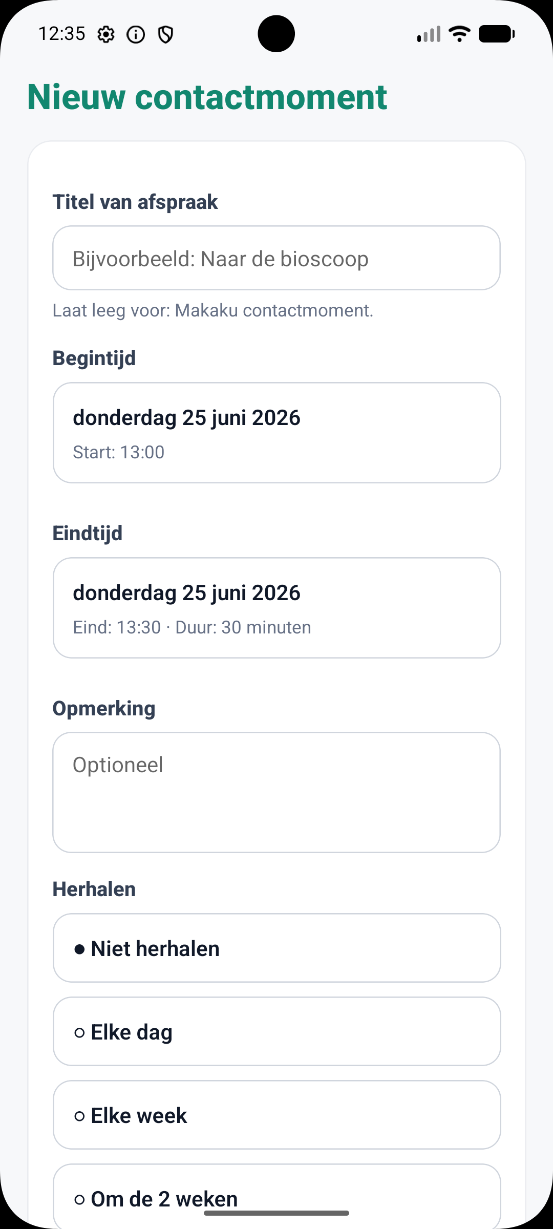 Makaku Melder scherm 2