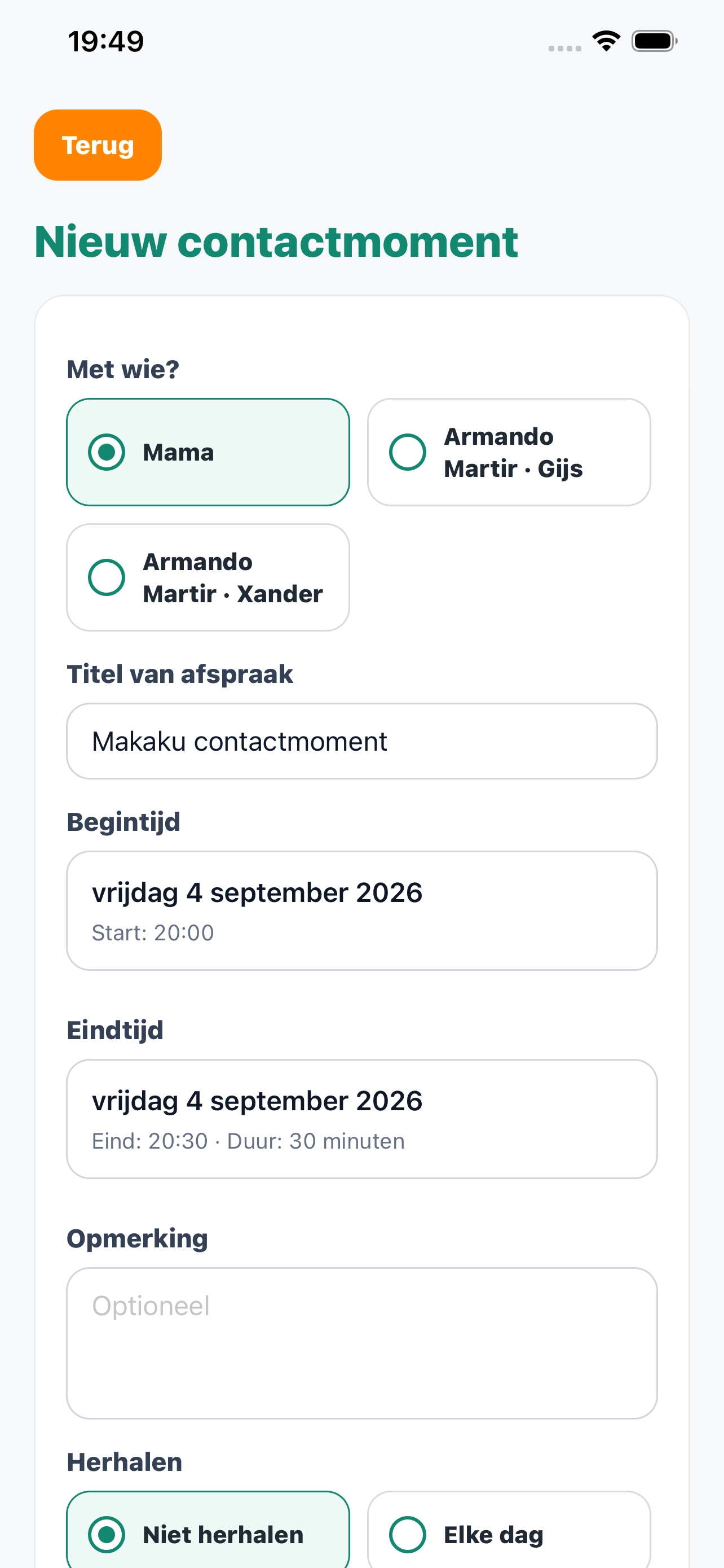 Makaku Melder scherm 2